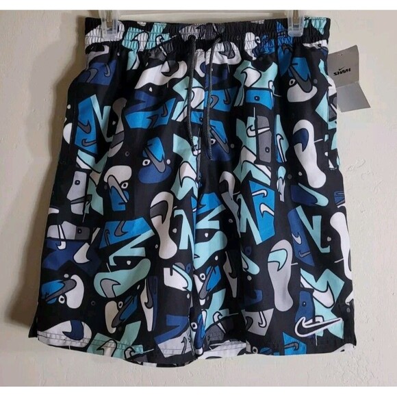 Nike Swim Trunks Mens Small Blue Swoosh Lined Drawstring NWT